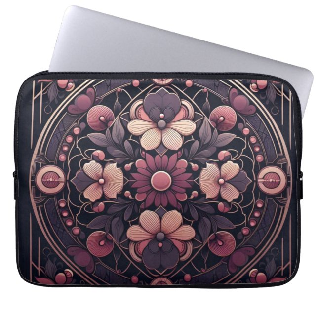 Mörk Romantik Burgundy Art Deco Blommigt Sommaren Laptop Fodral (Framsidan)