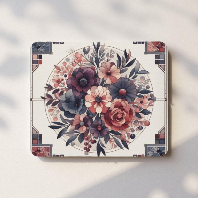 Mörk Romantik Burgundy Art Deco Blommigt Sommaren Musmatta (Skapare uppladdad)
