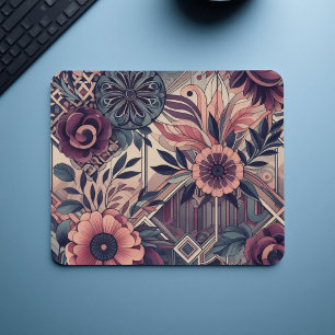 Mörk Romantik Burgundy Art Deco Blommigt Sommaren Musmatta