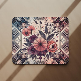 Mörk Romantik Burgundy Art Deco Blommigt Sommaren Musmatta