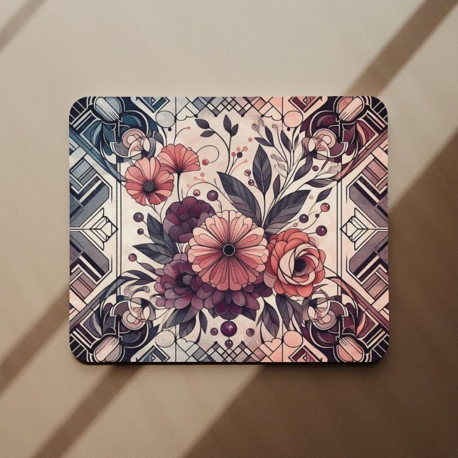 Mörk Romantik Burgundy Art Deco Blommigt Sommaren Musmatta (Skapare uppladdad)