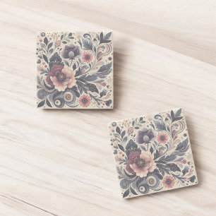 Mörk Romantik Burgundy Art Deco Blommigt Sommaren Stenunderlägg