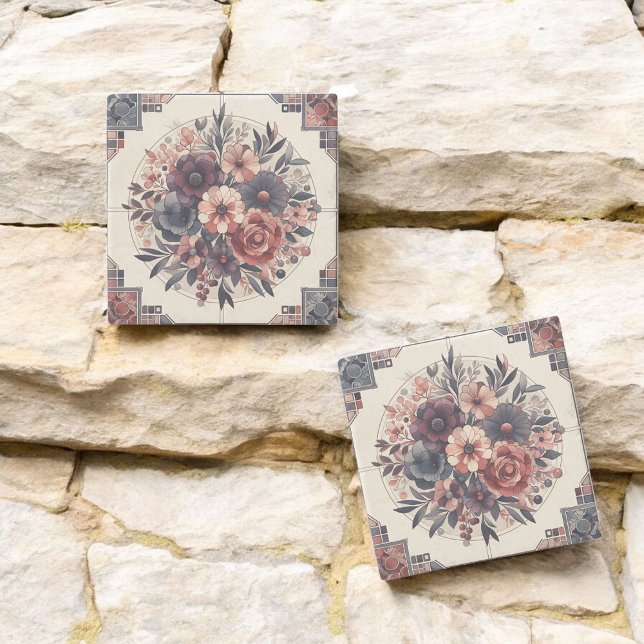 Mörk Romantik Burgundy Art Deco Blommigt Sommaren Stenunderlägg (Skapare uppladdad)
