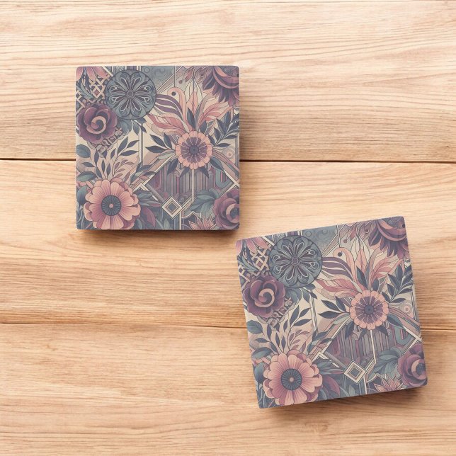 Mörk Romantik Burgundy Art Deco Blommigt Sommaren Stenunderlägg (Skapare uppladdad)