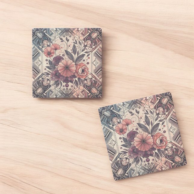 Mörk Romantik Burgundy Art Deco Blommigt Sommaren Stenunderlägg (Skapare uppladdad)