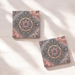 Mörk Romantik Burgundy Art Deco Blommigt Sommaren Stenunderlägg