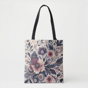 Mörk Romantik Burgundy Art Deco Blommigt Sommaren Tygkasse