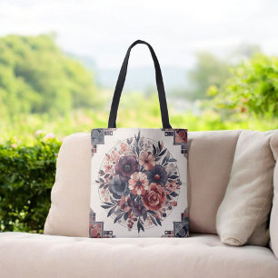 Mörk Romantik Burgundy Art Deco Blommigt Sommaren Tygkasse