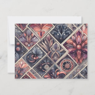 Mörk Romantik Burgundy Art Deco Blommigt Sommaren Vykort