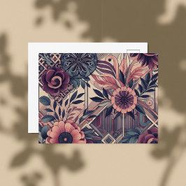 Mörk Romantik Burgundy Art Deco Blommigt Sommaren Vykort