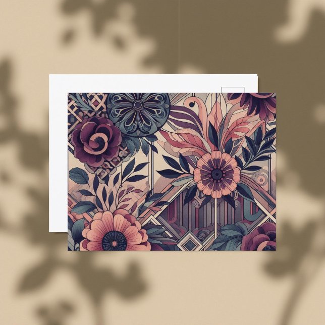 Mörk Romantik Burgundy Art Deco Blommigt Sommaren Vykort (Skapare uppladdad)