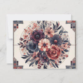 Mörk Romantik Burgundy Art Deco Blommigt Sommaren Vykort