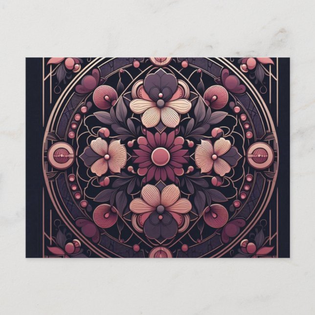 Mörk Romantik Burgundy Art Deco Blommigt Sommaren Vykort (Framsida)