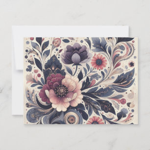 Mörk Romantik Burgundy Art Deco Blommigt Sommaren Vykort