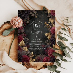 Mörk Romantik Burgundy Blommigt Bröllop Inbjudningar