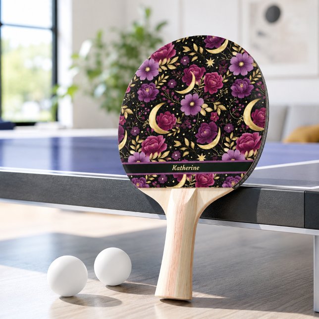 Mörk Romantik Celestial Moon Namn Lila Guld Pingisracket (Skapare uppladdad)