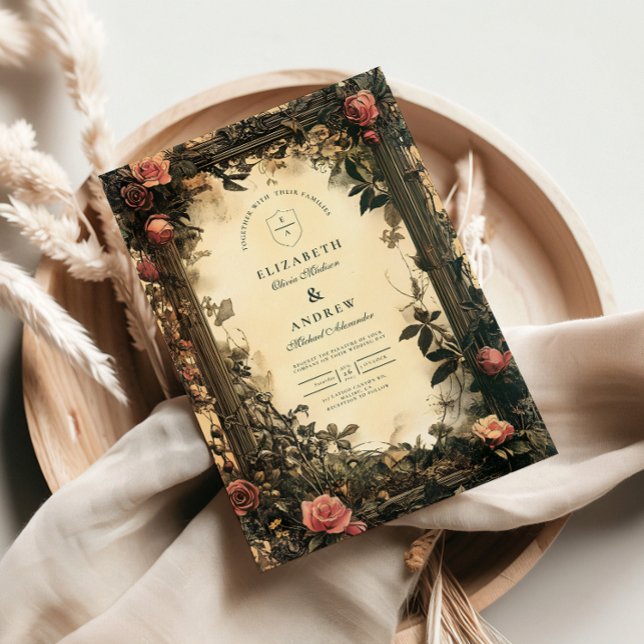 Mörk Romantisk Art Nouveau Bröllop Inbjudningar (Skapare uppladdad)