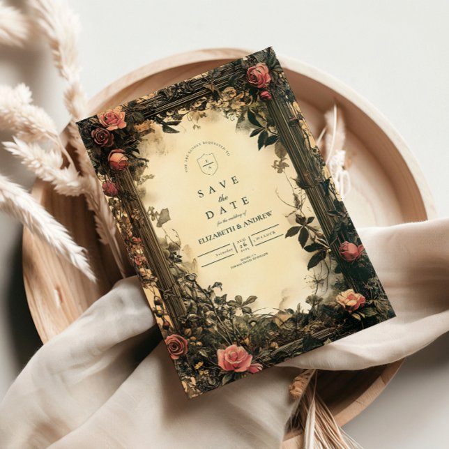 Mörk Romantisk Art Nouveau Bröllop Spara Datumet (Skapare uppladdad)
