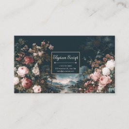 Mörk Romantisk Blomma och Ålderdomlig Flodlandskap Visitkort
