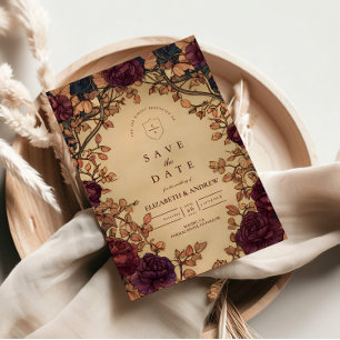 Mörk Romantisk Blommig Bröllop Spara Datumet