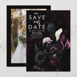Mörk Romantisk Blommig Bröllopsinbjudan - Spara Da Inbjudningar