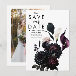 Mörk Romantisk Blommig Bröllopsinbjudan - Spara Da Inbjudningar
