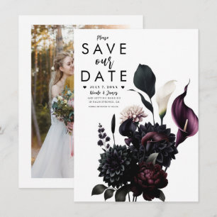 Mörk Romantisk Blommig Bröllopsinbjudan - Spara Da Inbjudningar