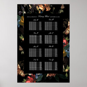 Mörk romantisk blommig holländsk bröllops sittplat poster