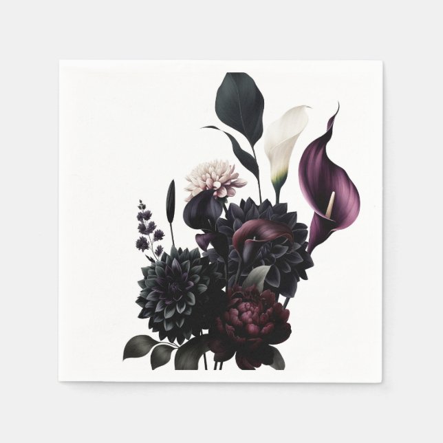 Mörk Romantisk Blomsterbröllop i Vitt Pappersservett (Framsidan)
