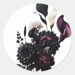 Mörk romantisk blomsterbrud i vitt runt klistermärke