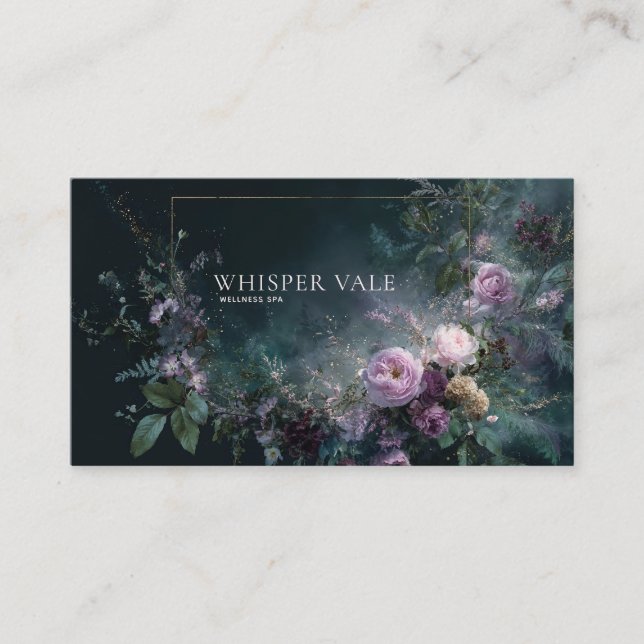 Mörk Romantisk Blomsterelegans Mauve Guld Ram Visitkort (Framsida)