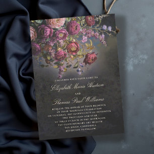 Mörk Romantisk Dämpad Burgunder Röd Blommig Svart  Inbjudningar