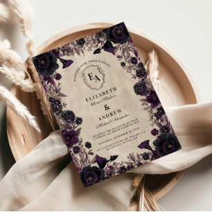 Mörk Romantisk Lila Blommigt Bröllop Inbjudningar