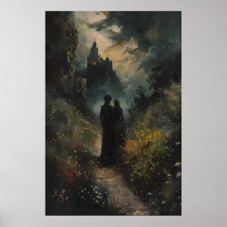 Mörk Romantisk Promenad till Slott Konst, Mörk Aka Poster