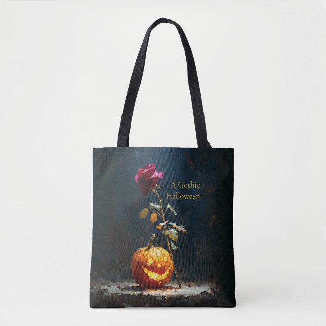 Mörk romantisk pumpa och ros Halloween-handväskor Tygkasse (Framsida)