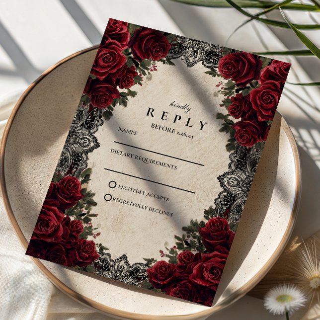 Mörk romantisk röd ros gotisk elegant bröllop OSA kort (Skapare uppladdad)