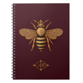 Mörk romantisk Royal Bee | Burgunder & Guld Fransk Anteckningsbok