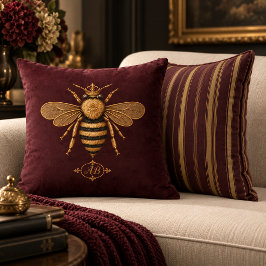 Mörk romantisk Royal Bee | Burgundy & Guld Fransk Kudde