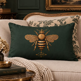 Mörk romantisk Royal Bee | Djup skoggrön Lumbarkudde