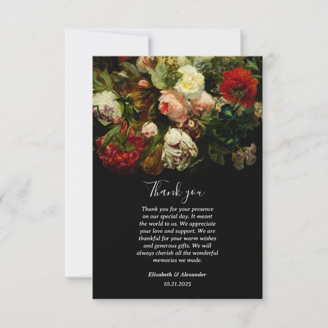 Mörk romantisk stämningsfull elegant blomster blom tack kort (Framsida)
