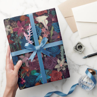 Mörk Romantiskt Blommönster Presentpapper