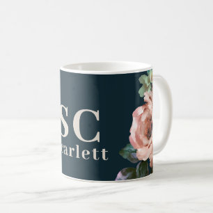 Mörk romantiskt målad blommigt initialer-elegant kaffemugg