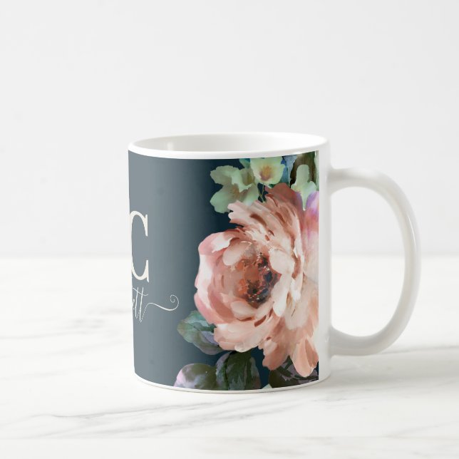 Mörk romantiskt målad blommigt initialer presentel kaffemugg (Höger)
