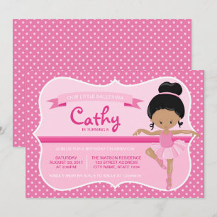 Mörk Rosa Ballerina Birthday Inbjudan