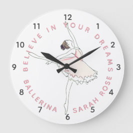 Mörk Rosa Ballerina Girl Personlig Namn Clock Stor Klocka