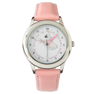 Mörk Rosa Ballerina Girl Personlig Namn Watch Armbandsur