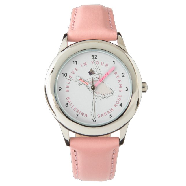 Mörk Rosa Ballerina Girl Personlig Namn Watch Armbandsur (Framsida)