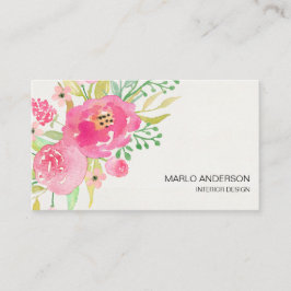 Mörk Rosa Blommigt Affärskort för vattenfärg Visitkort