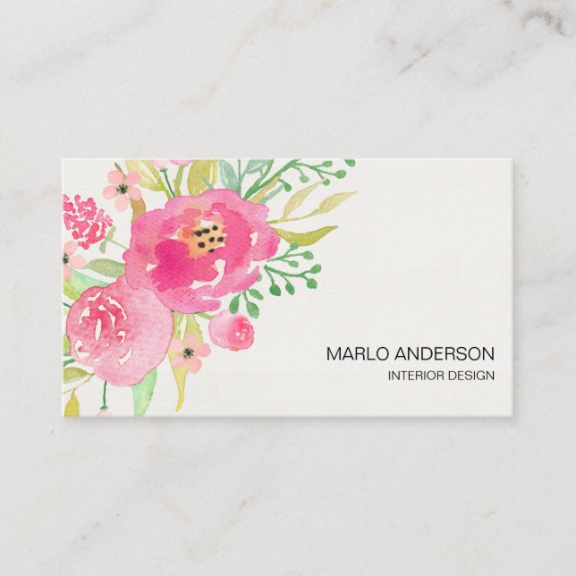 Mörk Rosa Blommigt Affärskort för vattenfärg Visitkort (Framsida)