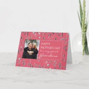 Mörk Rosa Blommigt Mors dag GRANDMA Photo Kort